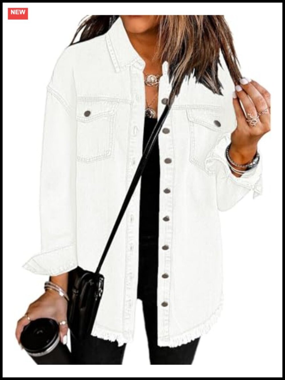 Oversized Button Up Frayed Hem Denim Shacket Jean Jacket